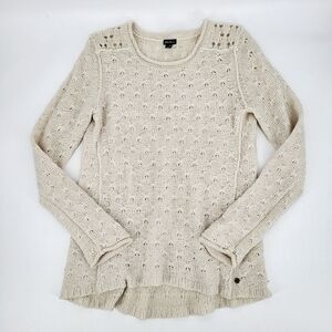 Eddie Bauer Lambs Wool Camel Hair Knit Sweater Long Sleeve Cream Medium